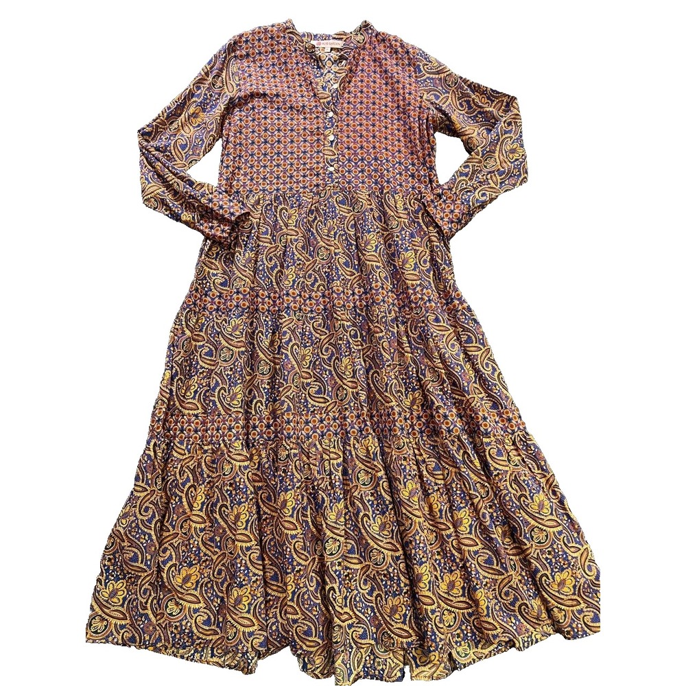 Anthropologie Ro's Garden Sonia 100% Cotton boho Maxi Dress Size X-Large A011379